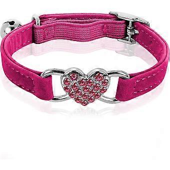 Heart Shaped Cat Collar with Bell, Adjustable Collar with Rhinestone Safety Belt for Small Cat and Dog (Rose Red)