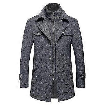 Mens Thick Winter Warm Solid Color Lapel Long Coat Zipper Button Dual-use Coat FASTXM