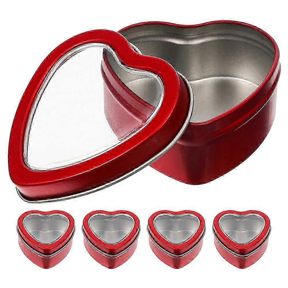 Boîte en métal en forme de cœur, contenant à bonbons portable avec fenêtre transparente, lot de 5, pour la maison, la cuisine, les fêtes, les cadeaux de mariage