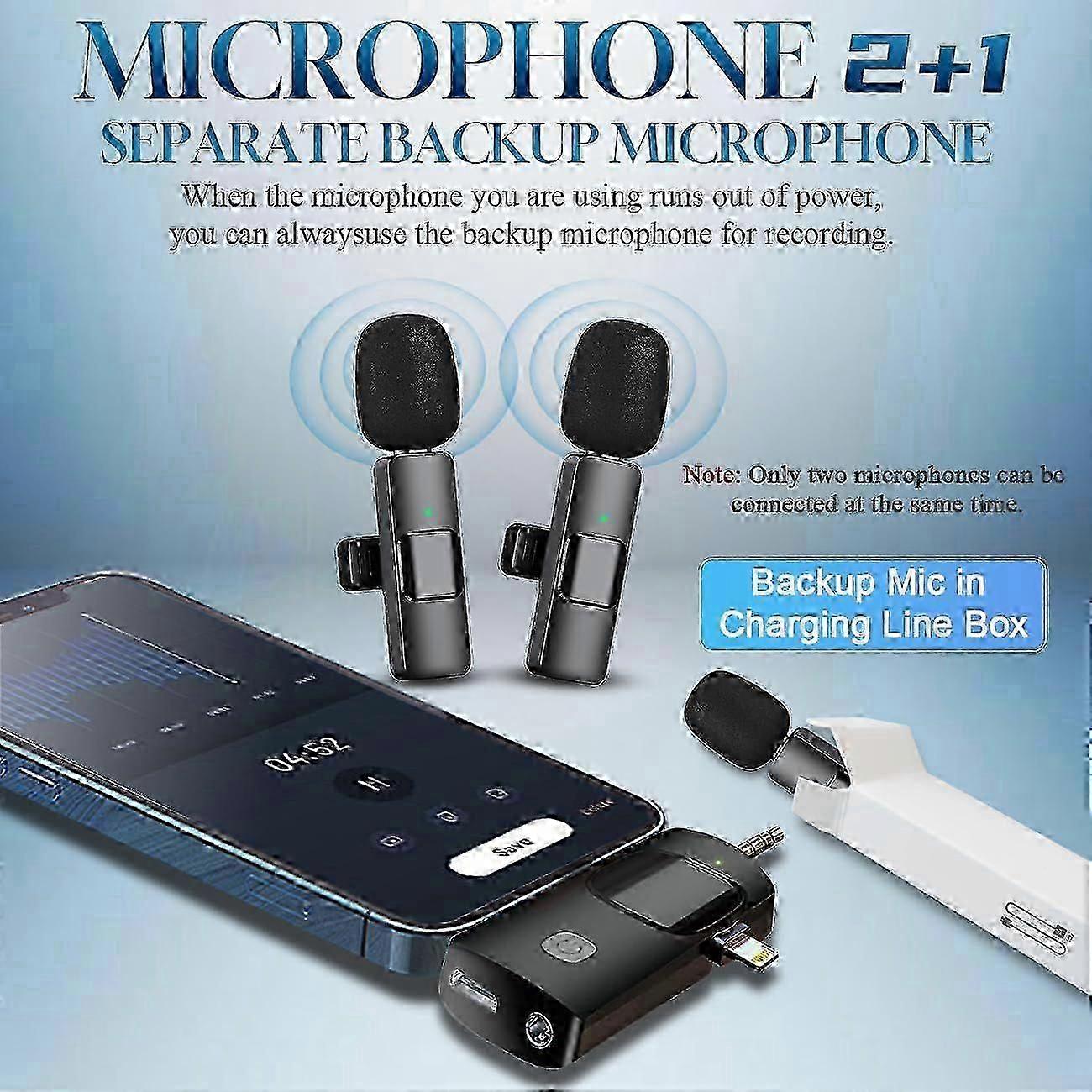 3 in 1 Wireless Lavalier Microphone for iPhone, iPad, Android, Camera,12-Hour
