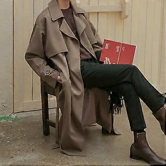 IEFB 2023 Autumn New Korean Fashion Double Breasted Windbreaker Men's Middle Long Loose Handsome Men's Trench Coat Belt 9Y5262