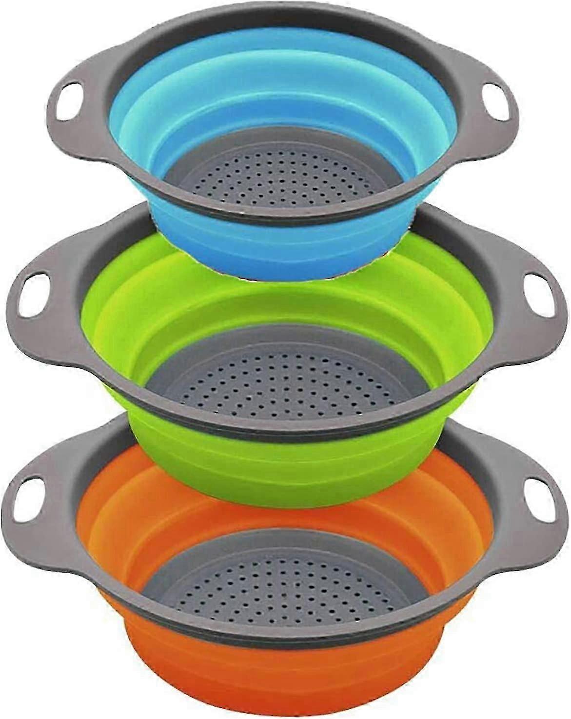 Kitchen Foldable Colander, Foldable Silicone Colander, Round Foldable Colander 3 Pieces, Space Savin