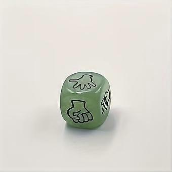 Gioco di sasso, carta, forbici e dadi fosforescenti, colore verde chiaro traslucido, ideale per feste in famiglia e intrattenimento all'aperto.