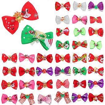 Christmas Pet Dog Hair Bow Headdress for Holiday Use 50Pcs Assorted Colors