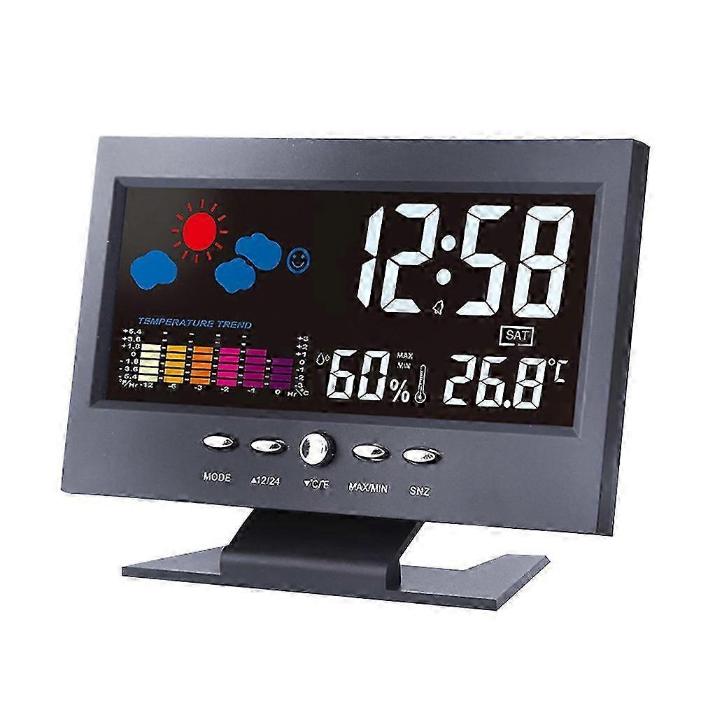 Desktop LED Weather compatible withecast Clock Home Digital Display Calendar Alarm Clock Multi-function Large Screen Clock (Black, with USB Cable)