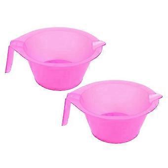 Conjunto de 2 Tigelas de Plástico para Tintura de Cabelo com Alça e Escala de Medição para Facilitar a Mistura de Cores no Salão - Rosa