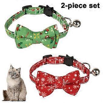 2 Pack/set Christmas Cat Collar Breakaway With Cute Bow Tie And Bell For Adjustable Safety Pet Supplies