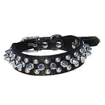 Rivet Dog Collar Adjustable Pet Collar Black PU Studded 2Pcs