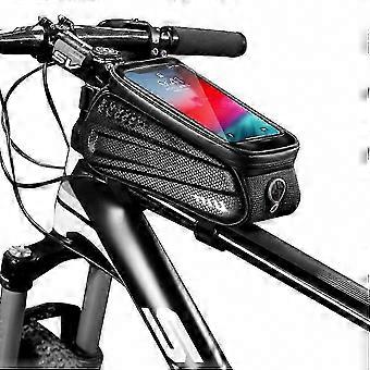 Top Tube Bike Phone Bag, Waterproof Front Frame Bicycle Phone Mount with Hard Shell Case, MTB Touchscreen Holder