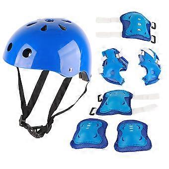 Kids Helmet Protective Gear Set with Foam Elbow Knee Pads for Balance Bike Scooter Skating Blue Safety