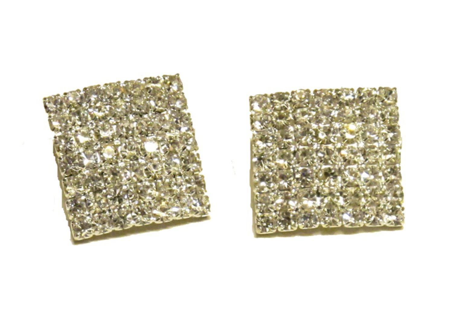 Square earrings with white crystals