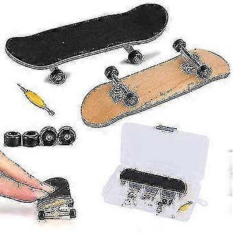 Finger Skateboards met professionele mini-legering, compleet houten esdoorn deck en doos, verlicht stress, kindercadeaus, zwart