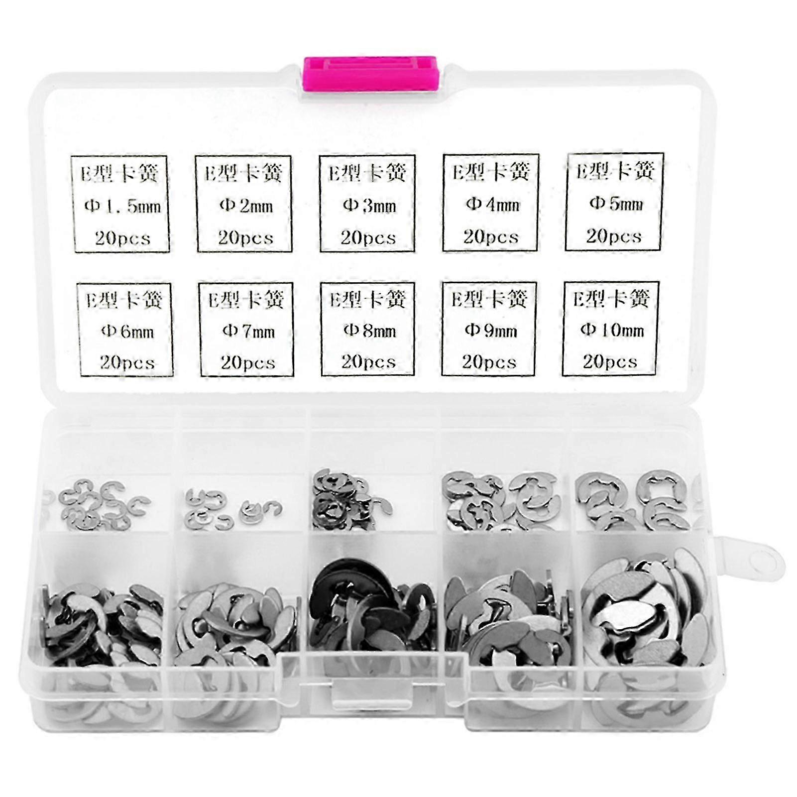 200pcs Stainless Steel E Clip E Ring Retaining Ring Assortment M1.5 M10