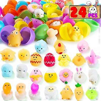 24 Pcs Classic Prefilled Easter Eggs with Mochi Squishy Toys for Easter Egg Hunt and Decoration