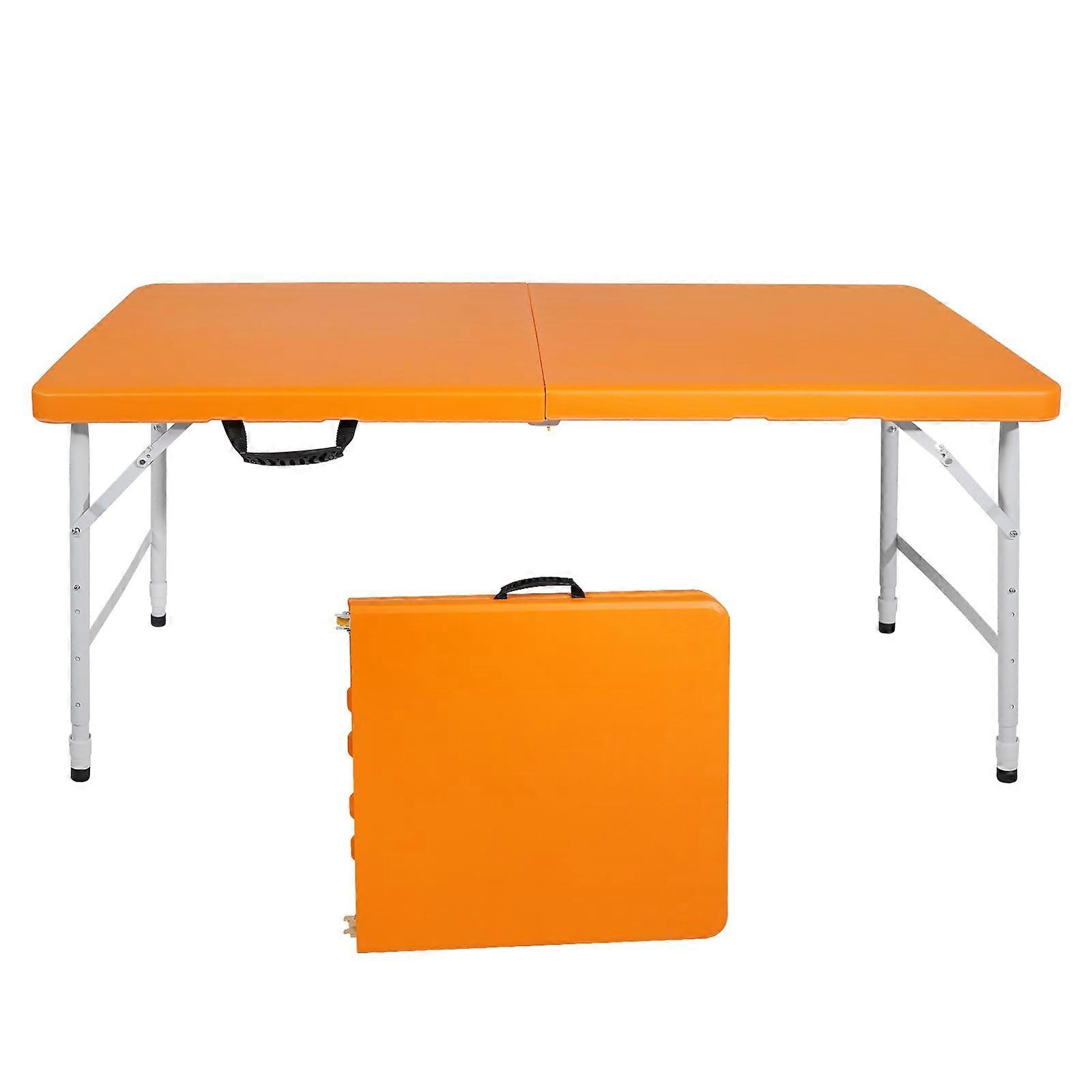 4ft Folding Camping Table with Waterproof Surface, Stable Triangular Frame and Easy Carry Handle, Orange