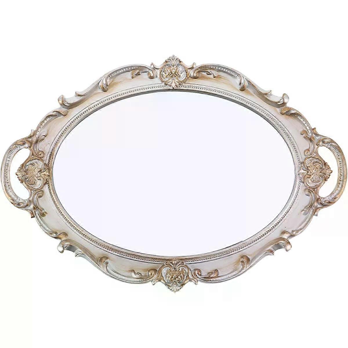 Makeup Mirror with Stand Oval Silver French Baroque Tabletop