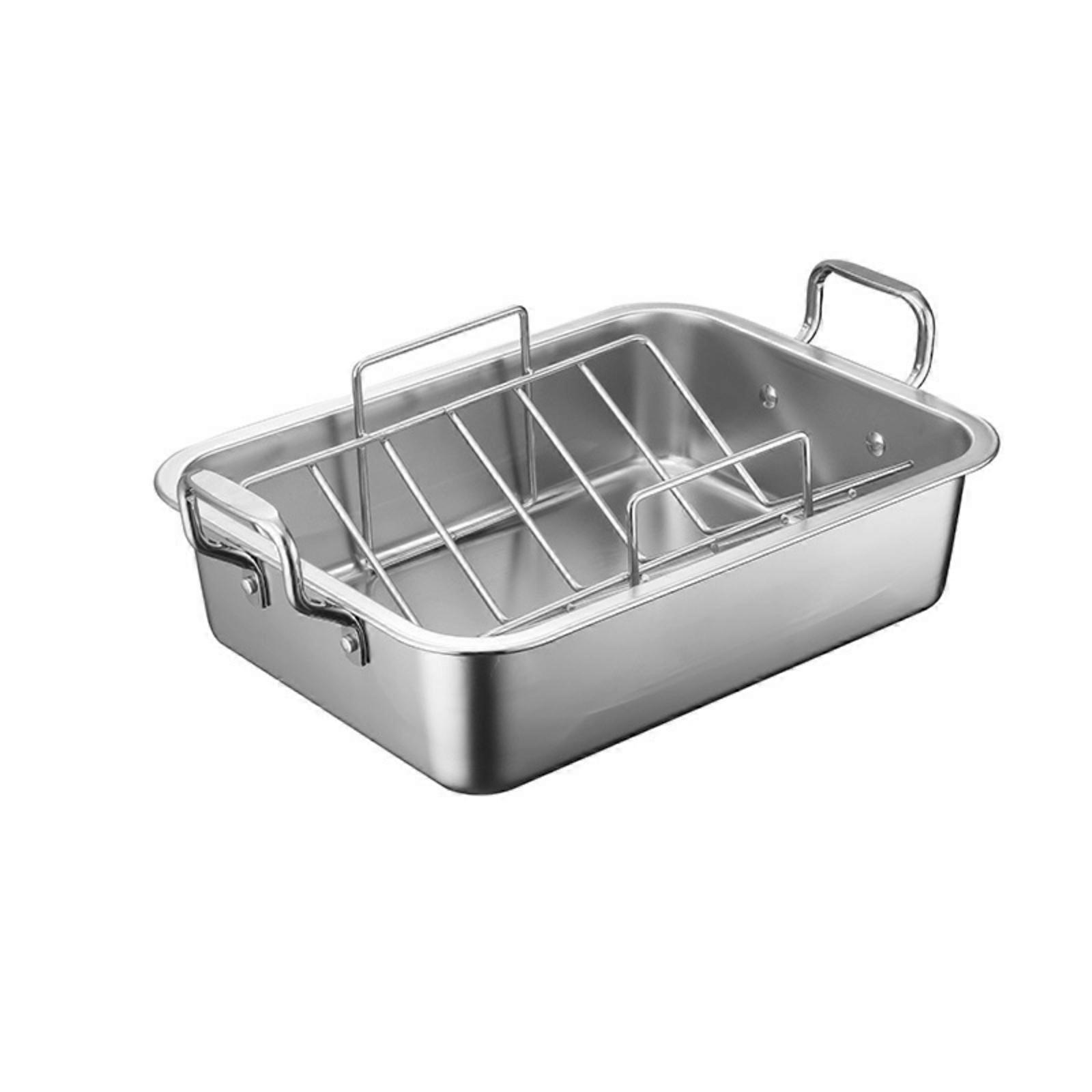 Roasting Pan with Rack Oven Safe Rectangular Roaster Premium for Home Cooks