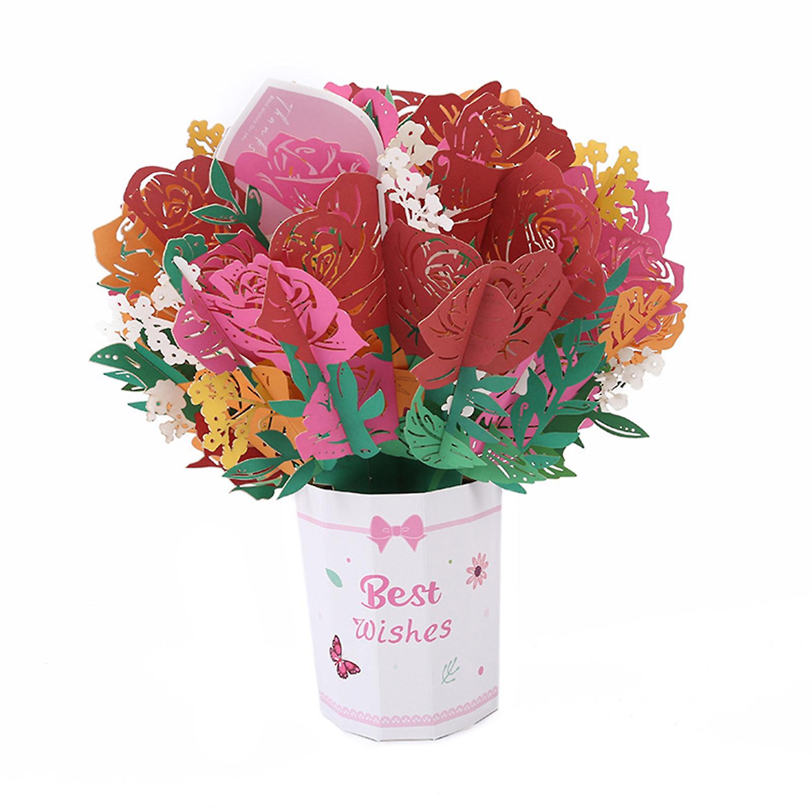 Pop Up Cards, Festive Flower, Life Sized Forever Flower Bouquet 3d Popup Paper Flower Easter Mother's Day Greeting Cards With Note Card And Envelope