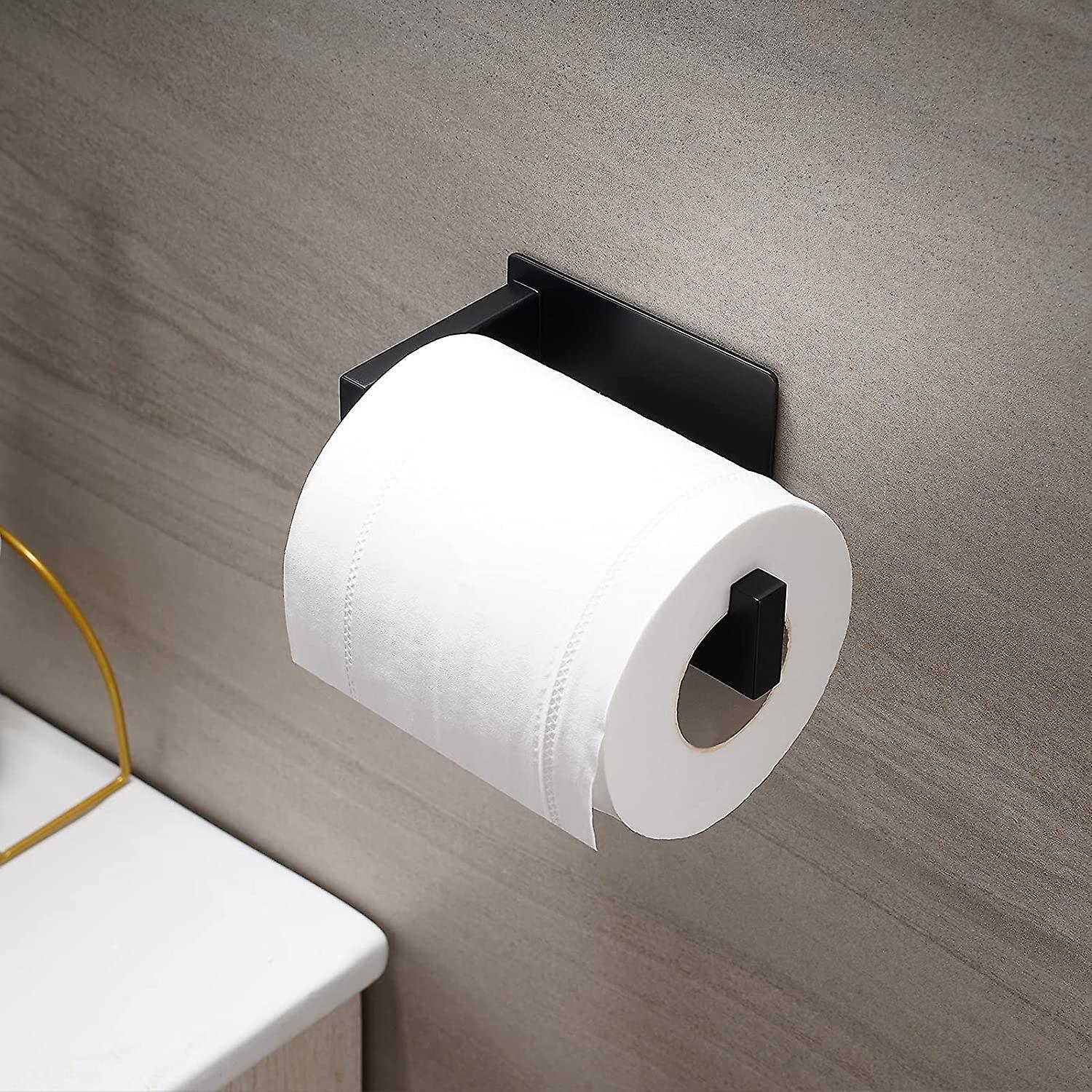 No-Drill Toilet Paper Holder - Self-Adhesive Stainless Steel Black Roll Holder