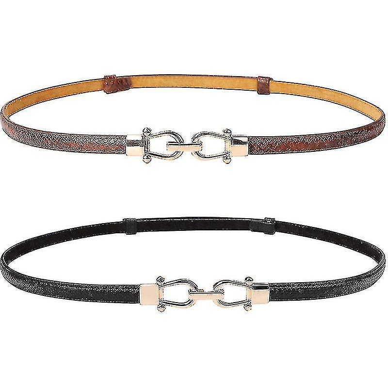Leder Skinny Damen Gürtel dünne Taille Gürtel mit goldener Schnalle 2er Pack