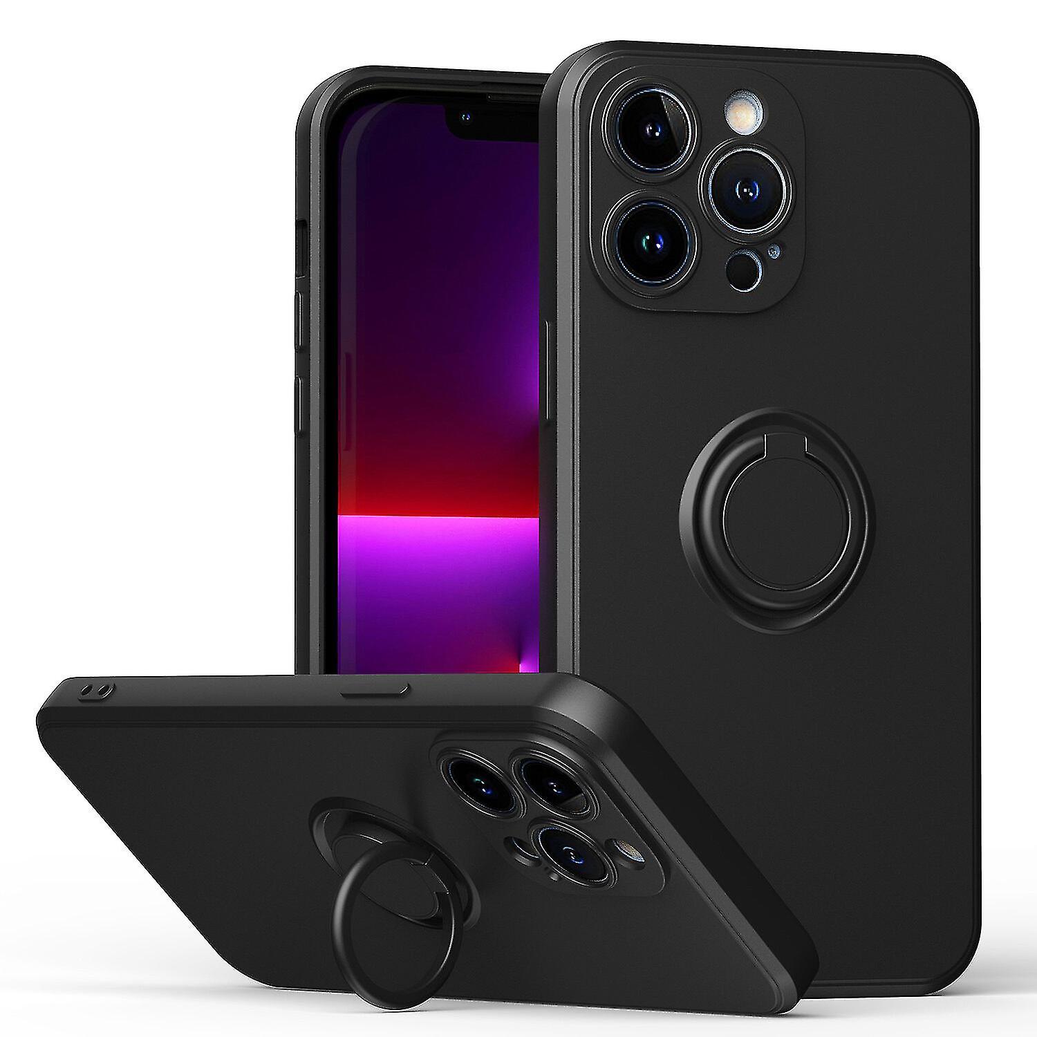 Simple Color Phone Case For Iphone 12 Pro Max With Ring Stand, Metal Plate For Magnetic Charging, Shock Absorption Design, 360 Rotating Stand