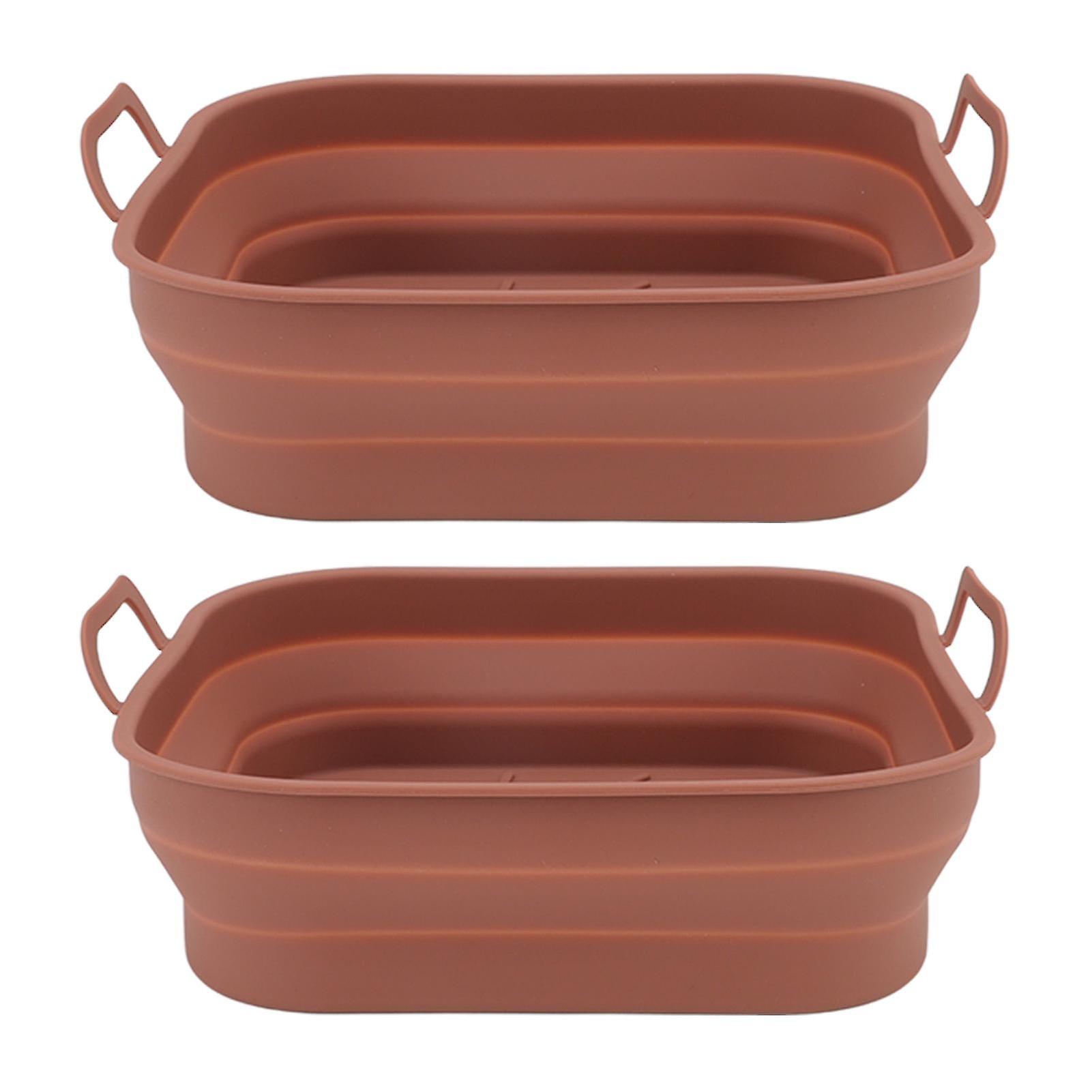 2 PZ Friggitrice Cestello In Silicone Antiaderente Pentola In Silicone Friggitrice Fodere Accessori con Maniglia Marrone
