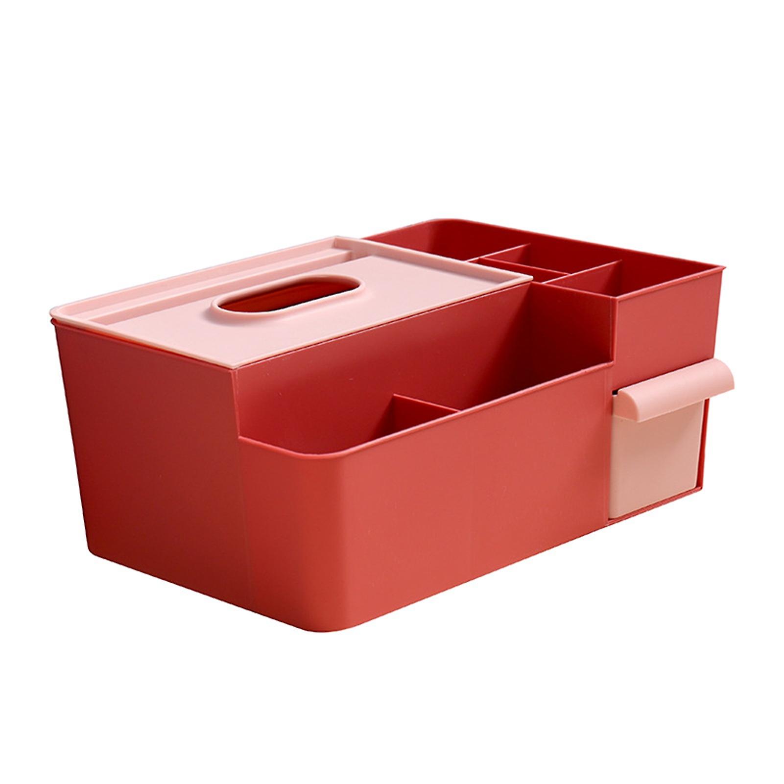 Multi-Functional Red & Pink Plastic Tissue Box Holder with Storage