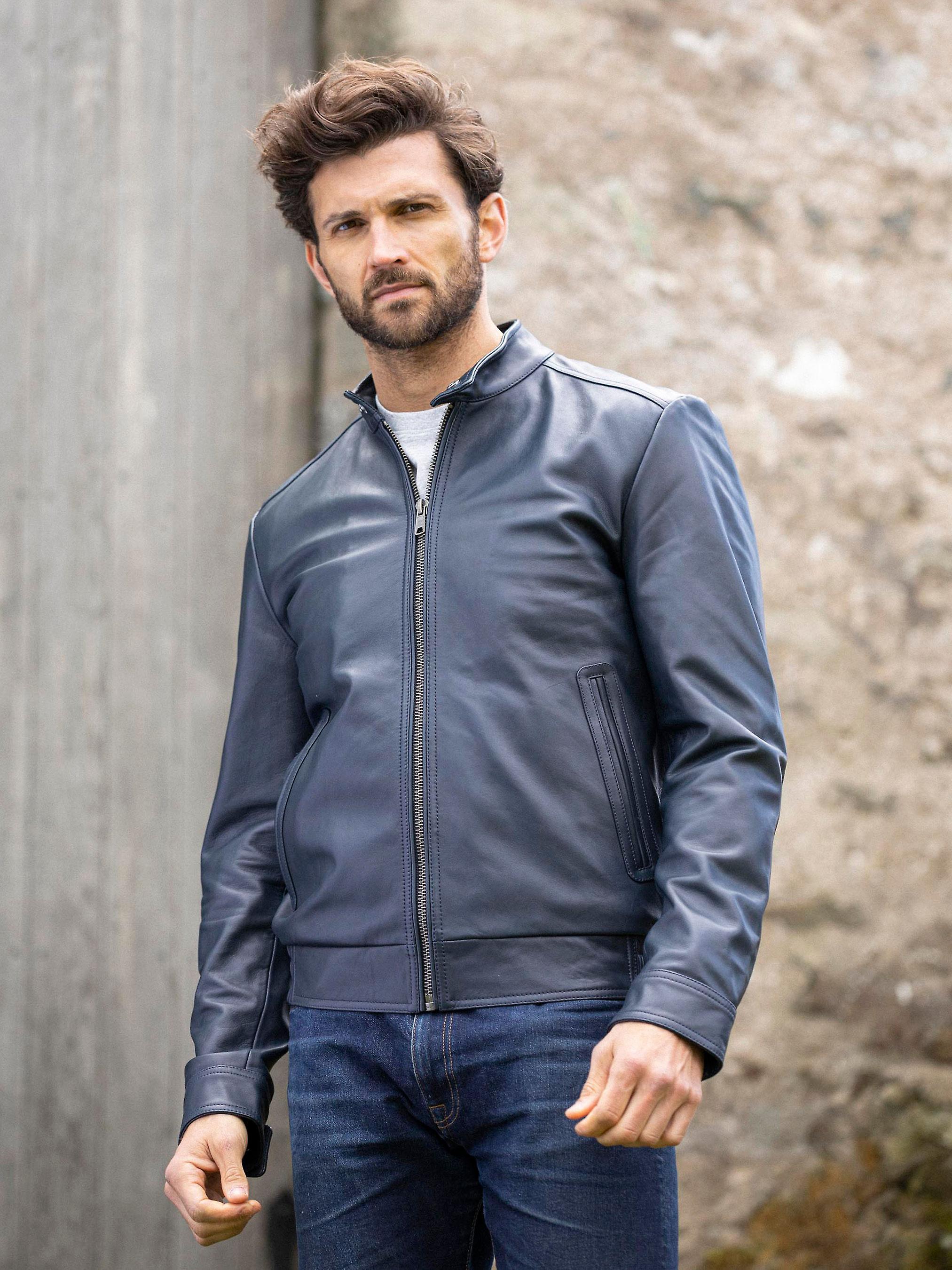 Cotehill Leather Jacket in Navy
