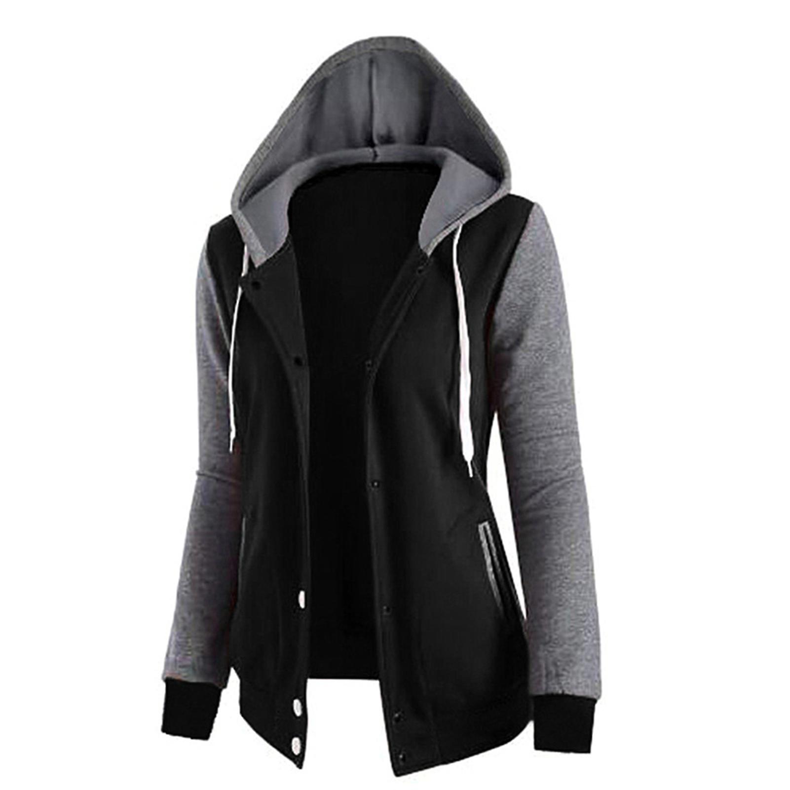 Femmes Sweat-shirt Patchwork Hooded Long Sleeve Quadruple-Button Top Jacket