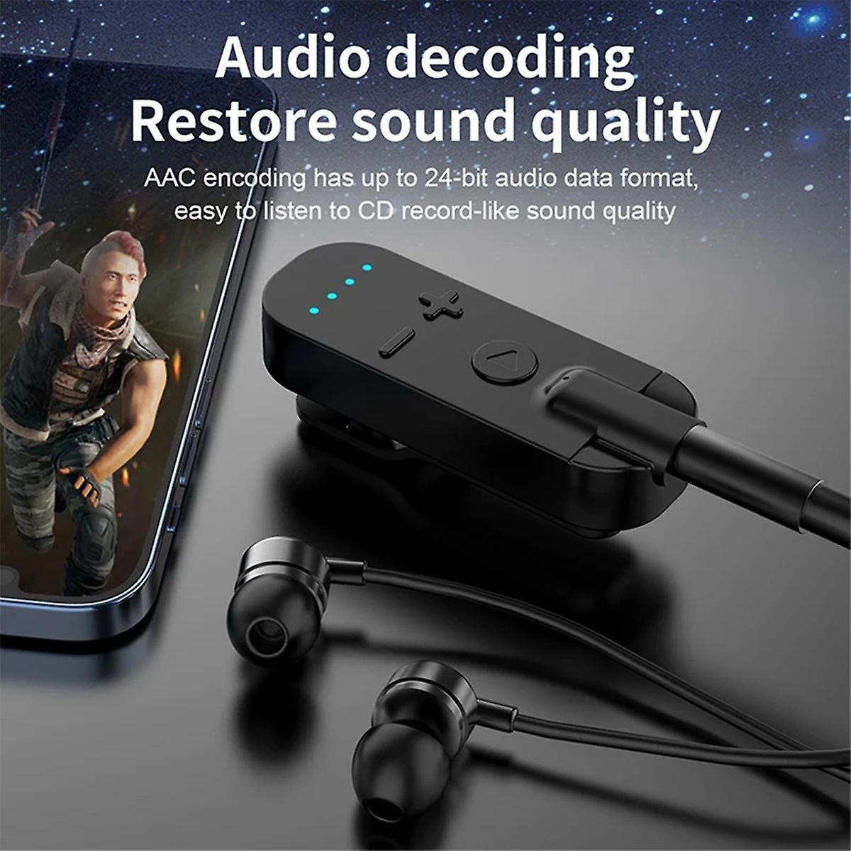 Lavalier Bluetooth 5.2 Wireless Audio Receiver 3.5mm AUX with Mic Noise Cancelling Game/Music/Call
