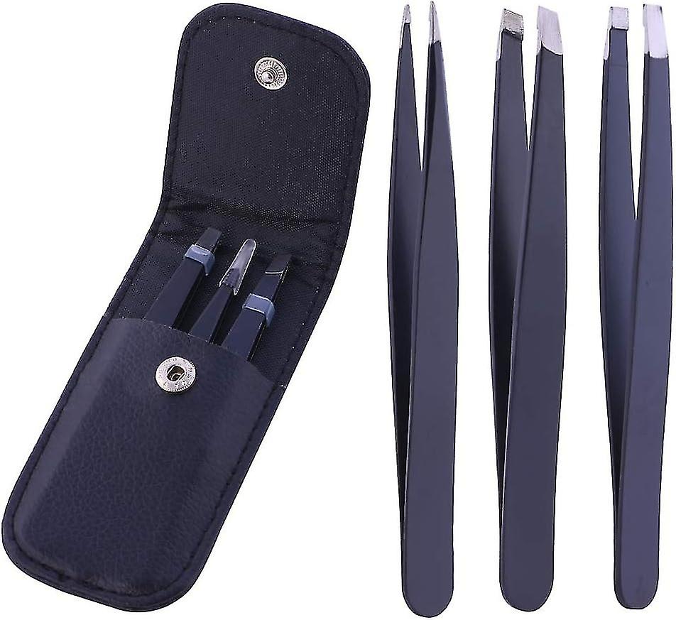 3-piece Professional Stainless Steel Precision Eyebrow Tweezers Set