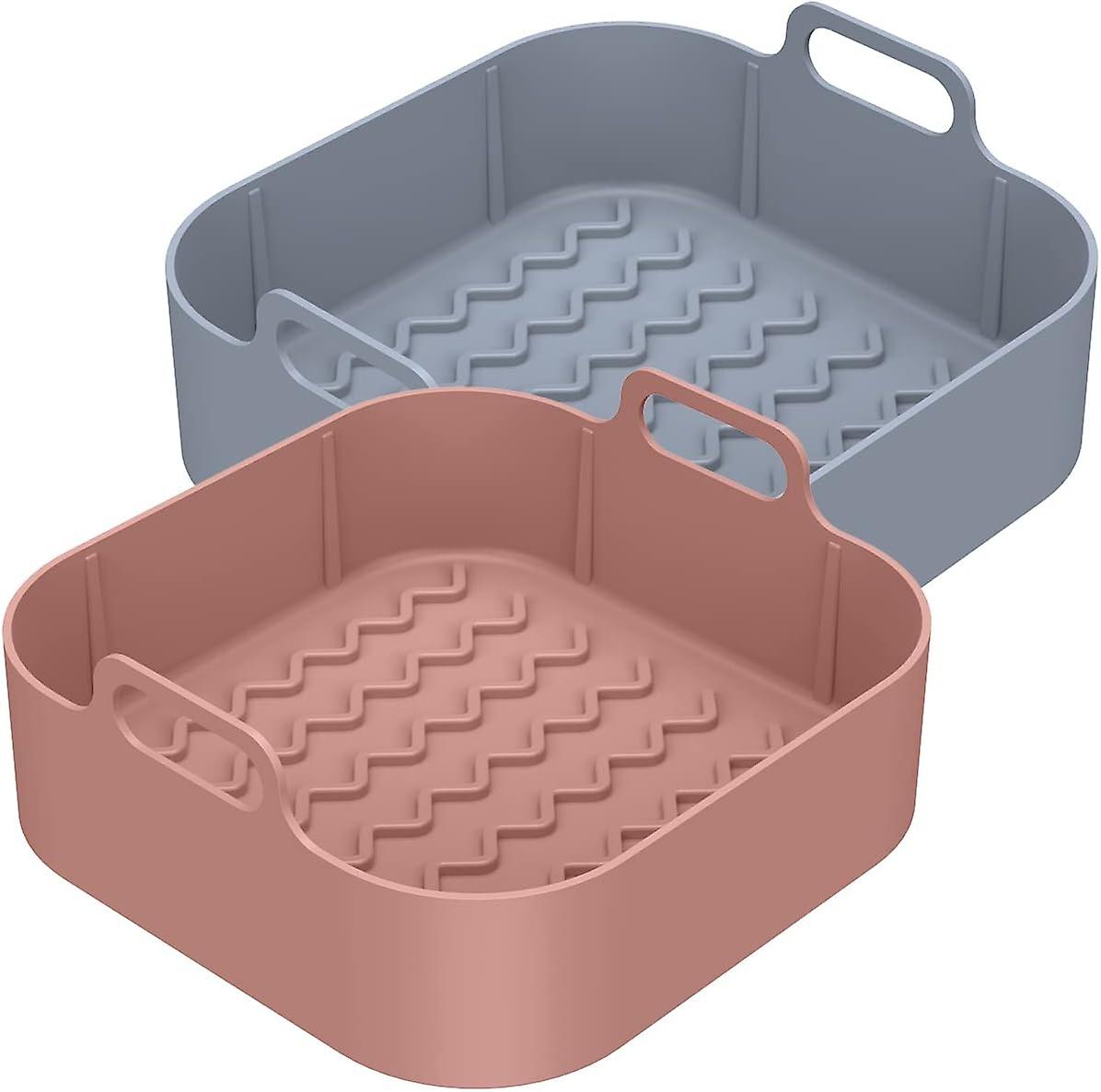 (Wave)2Pcs Air Fryer Silicone Pot with Handle, Square Reusable Air Fryer Liner Replacement of Parch