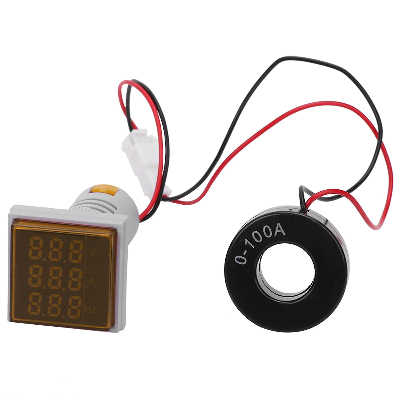 Square Digital Display AC Voltage Current Frequency Meter - 3 in 1 Indicator (Yellow)