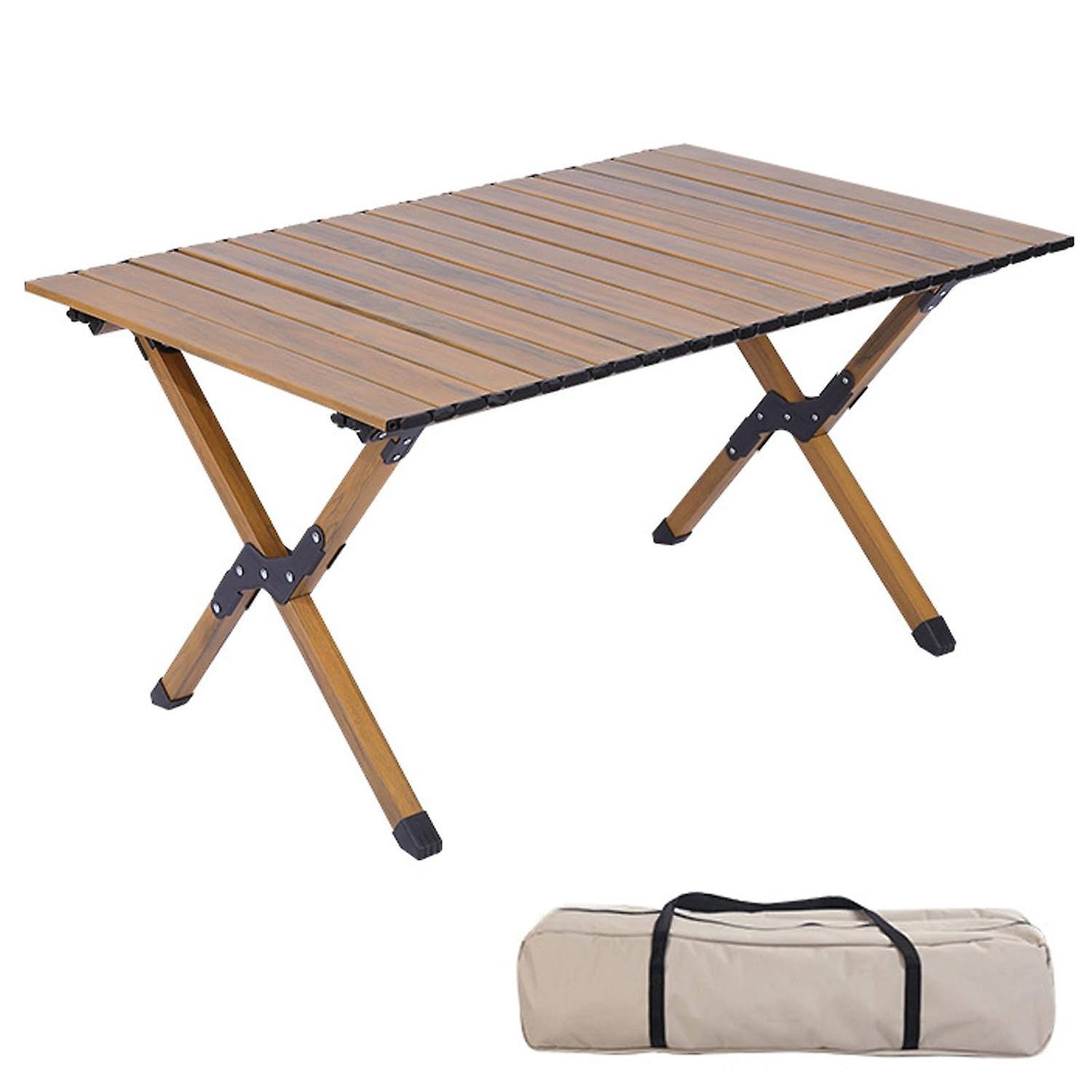 Carbon steel wood grain camping table 4-6 people roll-up lightweight picnic table with large table t