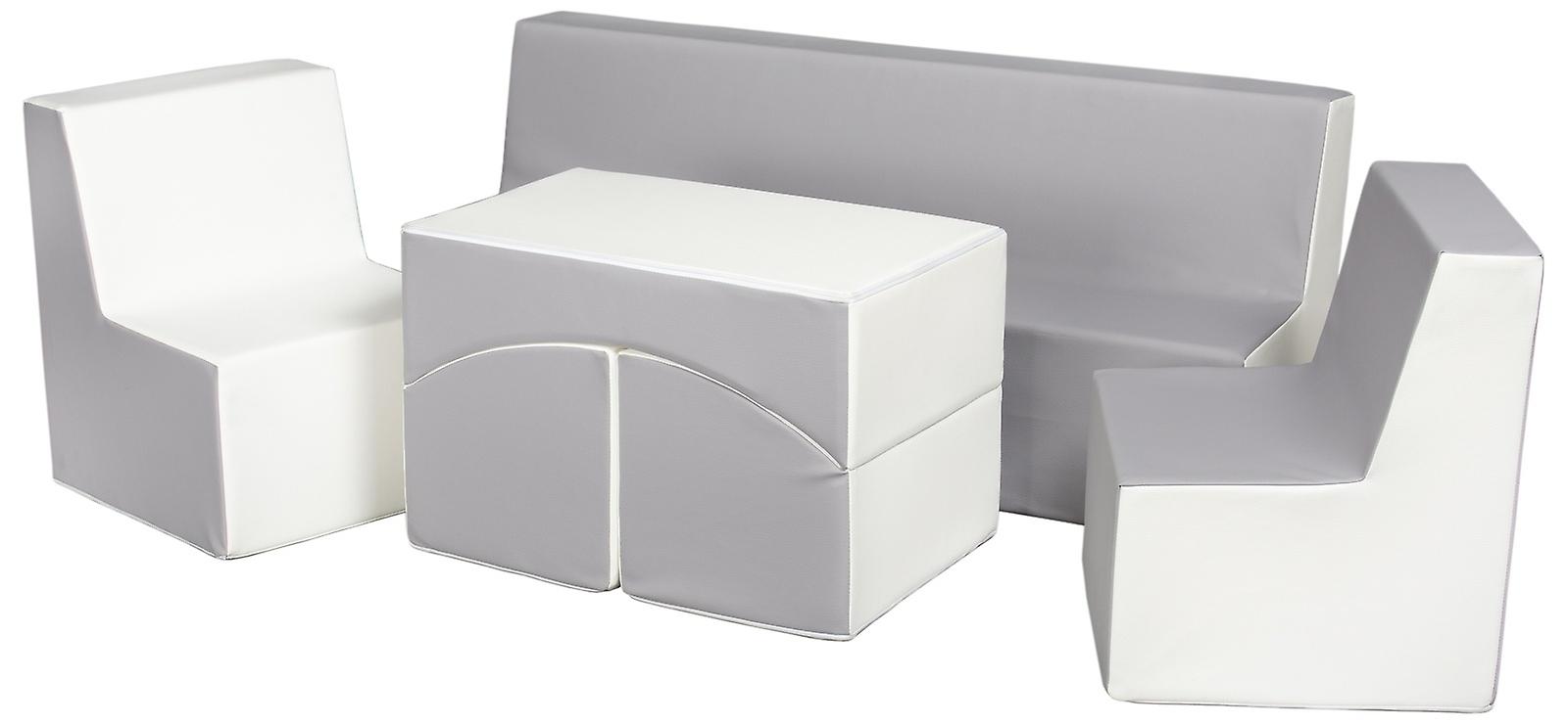 Möbelset för barn - 4 delar - eko-läder - vit/grå