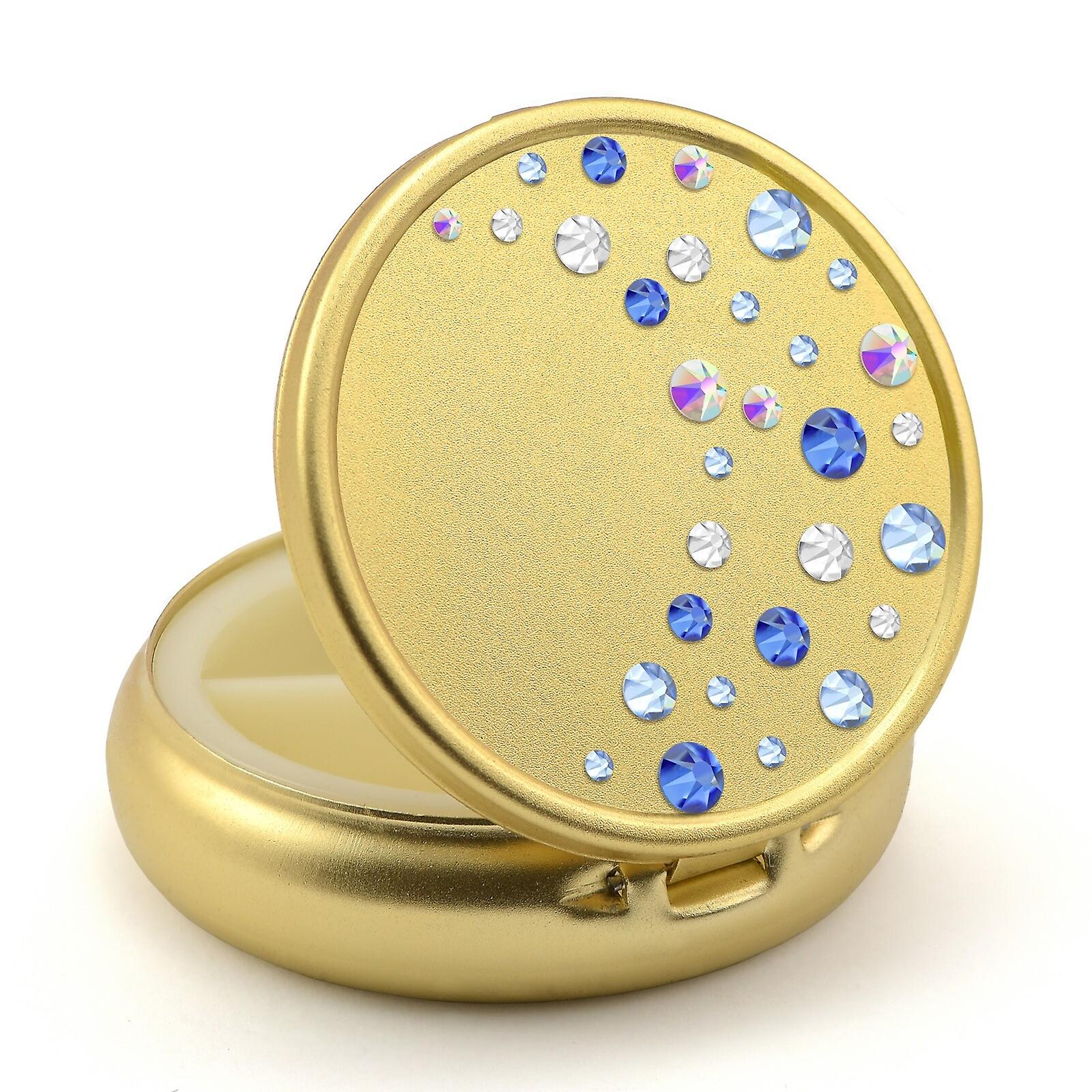 Pill Box in Gold Color with Swarovski Crystals Waterfall Design - Sapphire - Light Sapphire
