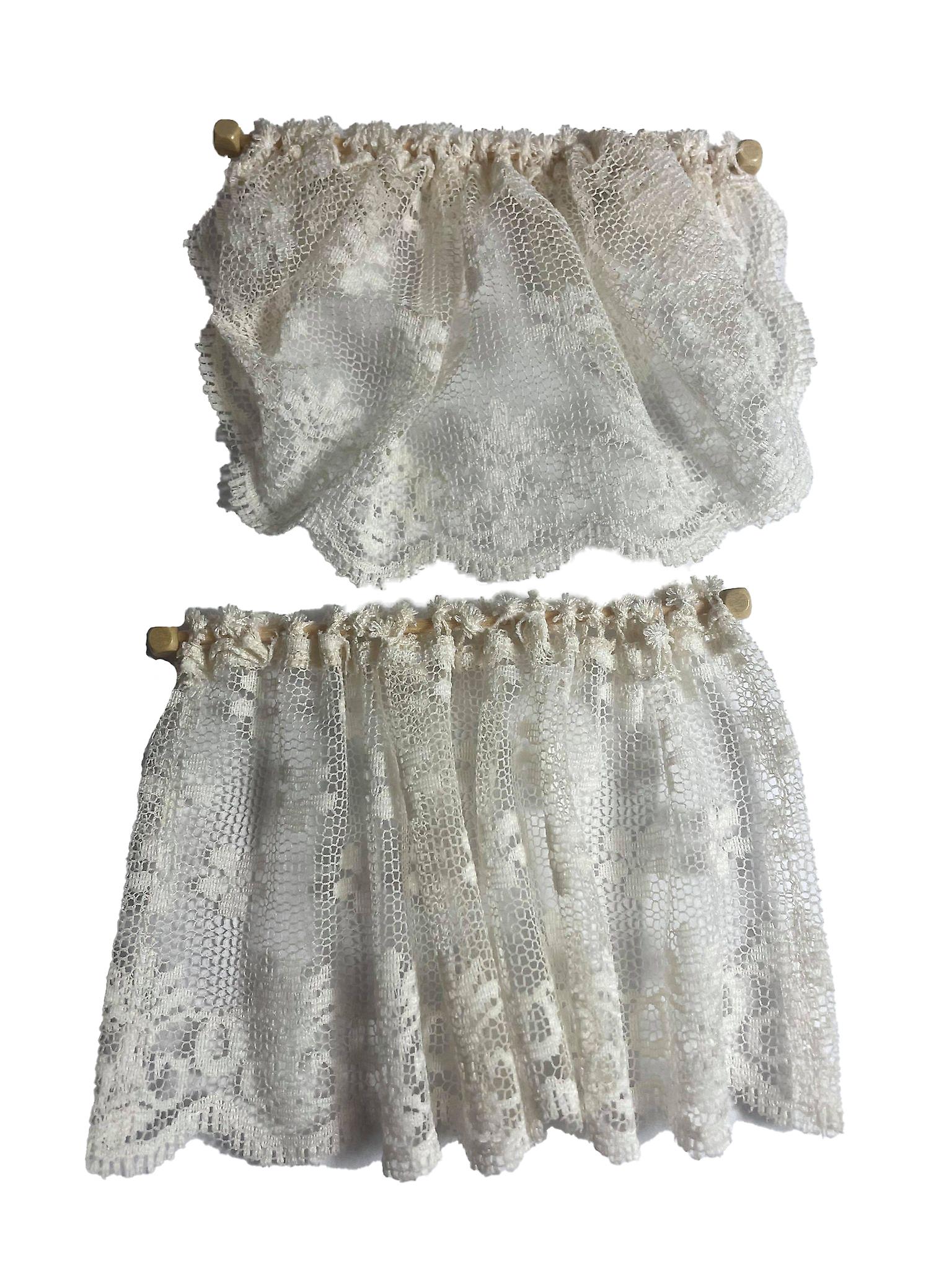 Dolls House Ecru Cream Swag & Curtain Net Lace Miniature Window Accessory
