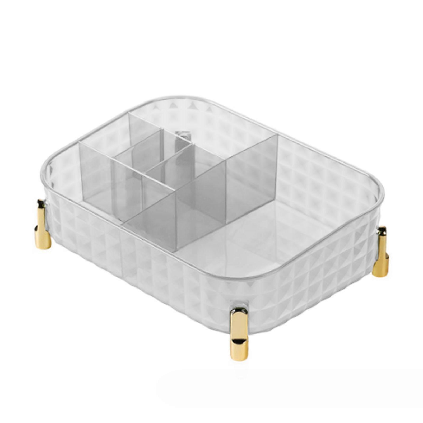 Clear Desktop Storage Box Rectangular Divided Makeup Vanity Storage Bin Office Desktop Organizer