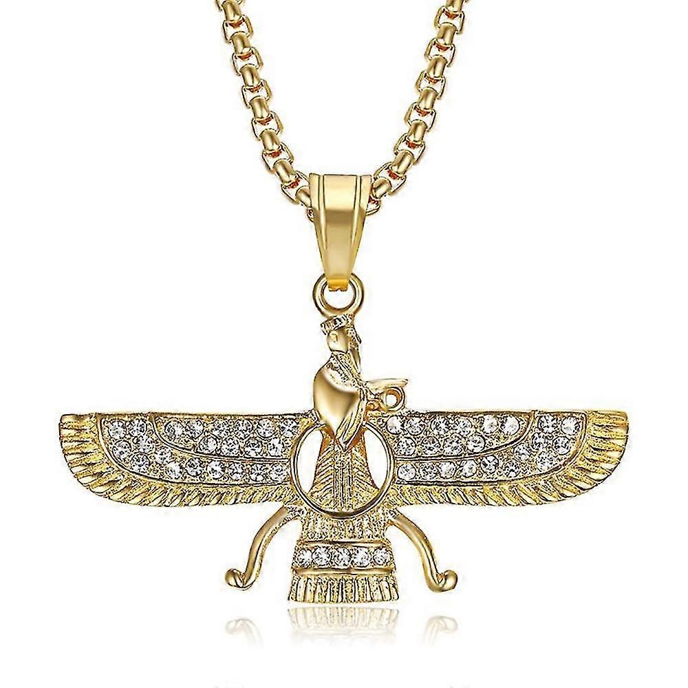 Paslanmaz Çelik İran Faravahar Ahura Mazda Kolye Altın Renk Zerdüşt Kolye Erkekler Kadınlar Için Hip Hop Buzlu Takı Hediye-Yvan