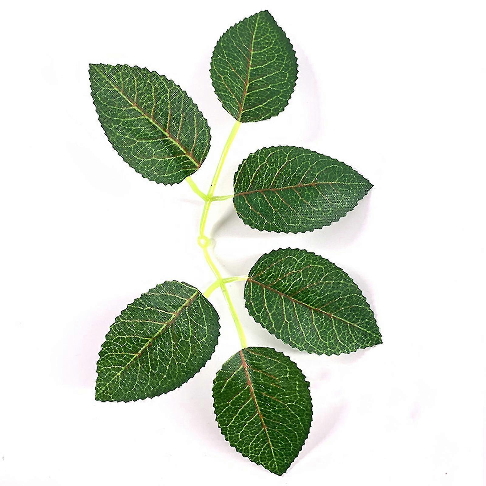 hg 10pcs Simulation Six-fork Silk Screen Rose Leaf Silk Meshs Flower Rose Simulation Leaf Rose Six-leaf Red Line Rose Leaf