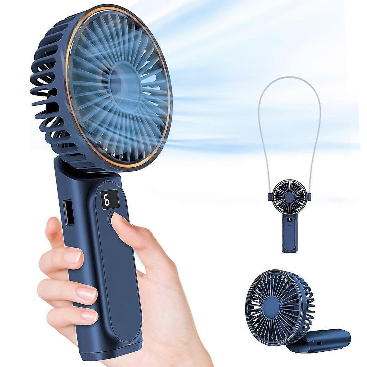 Portable Handheld Fan, Neck Fan, 4000mAh Desk Fan, 180 Adjustable, 6 Speed Wind, Display Electricity in Real Time, USB Rechargeable Foldable Fan, Quie