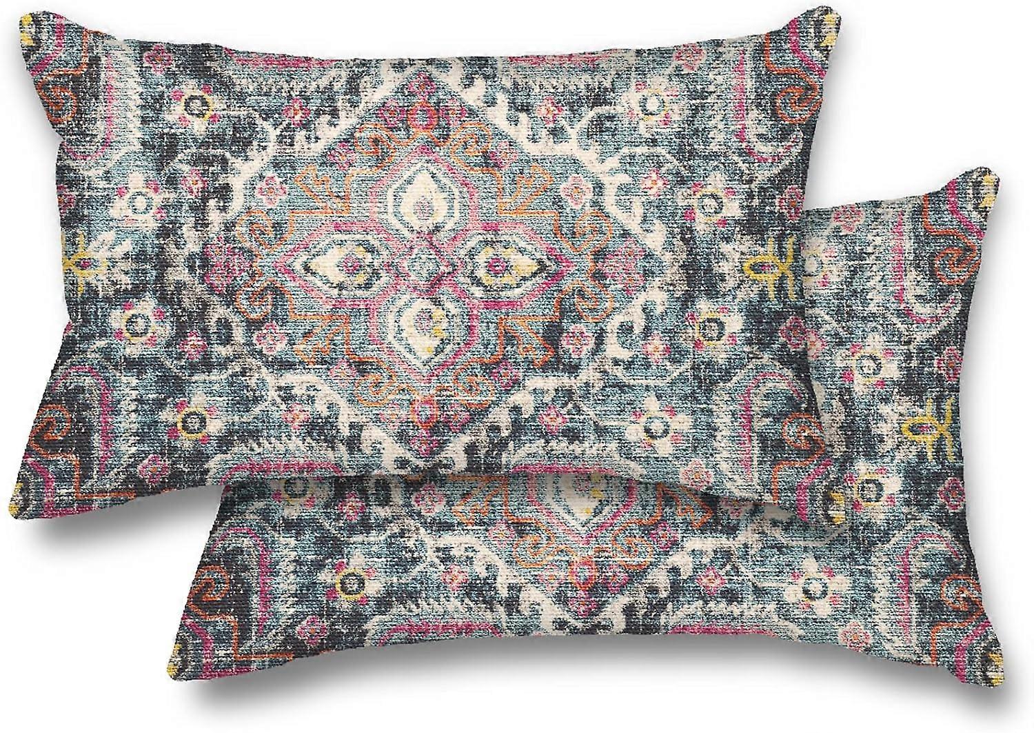 2Pcs Antique Persian Kirman Rug Print Pillow Case Square Pillowcase Soft Throw Pillow Cover Home Decor for Living Room Couch Sofa Car Cushion Cover 12