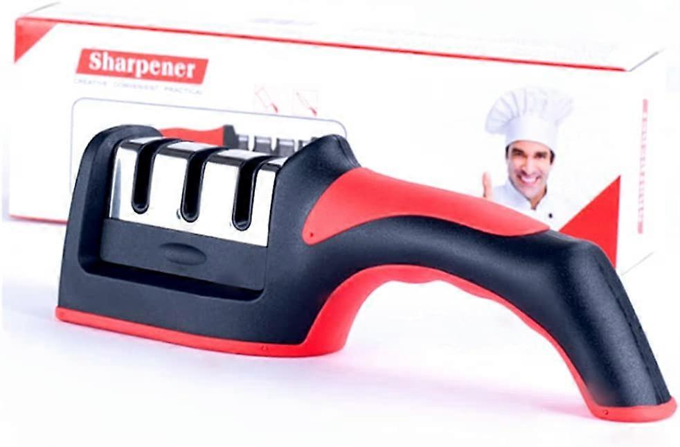 Manual Pencil Sharpener, 3 In 1 Sharpener Kitchen Sharpener With Non-Slip Base (Red)