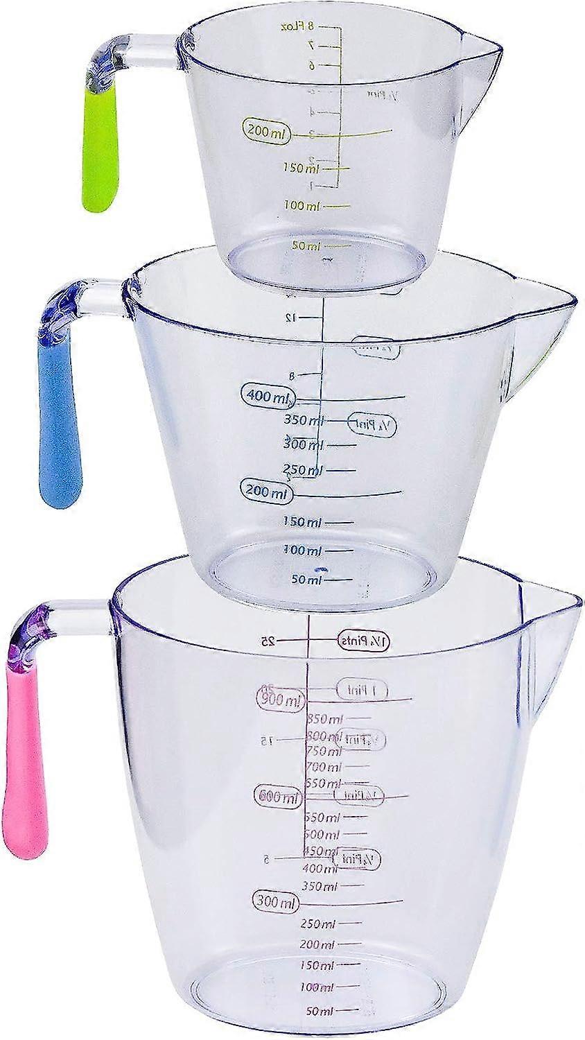3Pcs Plastic Graduated Beaker, Transparent Measuring Cup, Graduated Measuring Cups With Handle 200ml/ 400ml/ 900ml For Kitchen and Laboratory