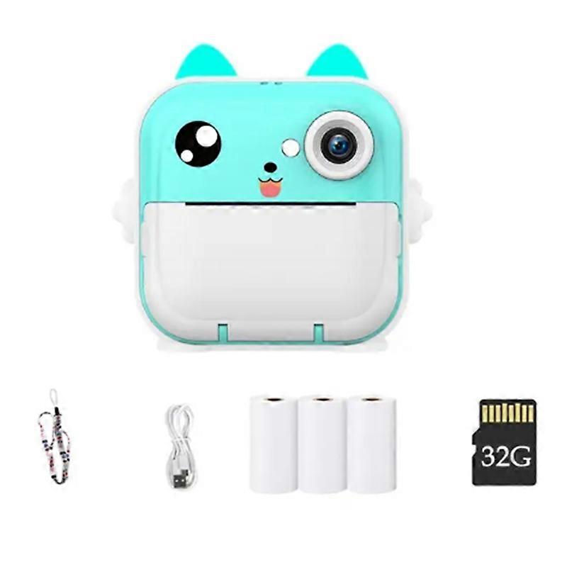 Kids Photo Camera 2.4Inch IPS Screen Child Camera Instant Print Video Recording Take Pictures Birthday Gift Blue (A)