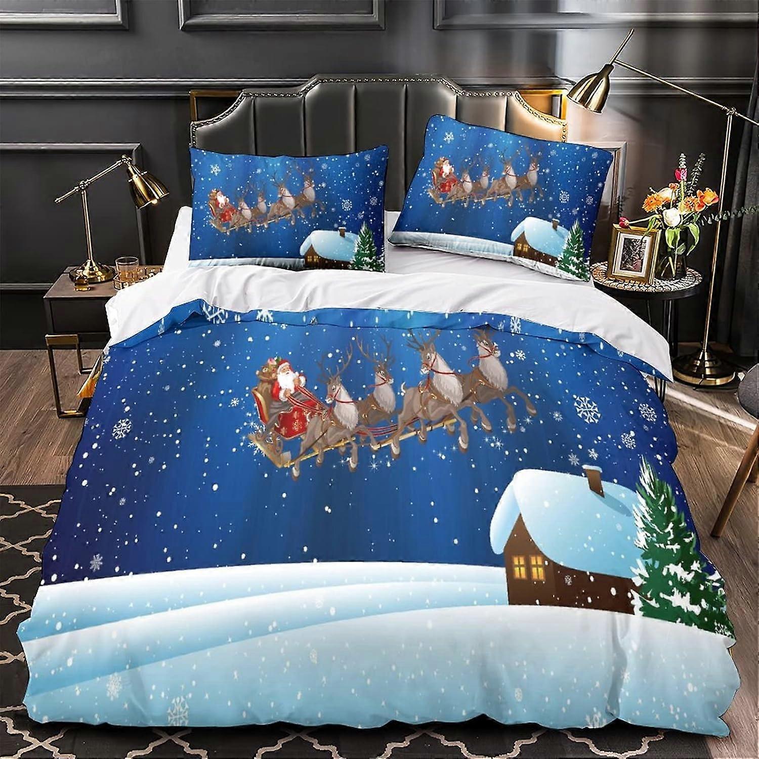 Jul Påslakan Set Julklapp Mönster D Tryck Sängkläder Set Påslakan För Barn Tonåringar, Piece Set Dragkedja Stängning