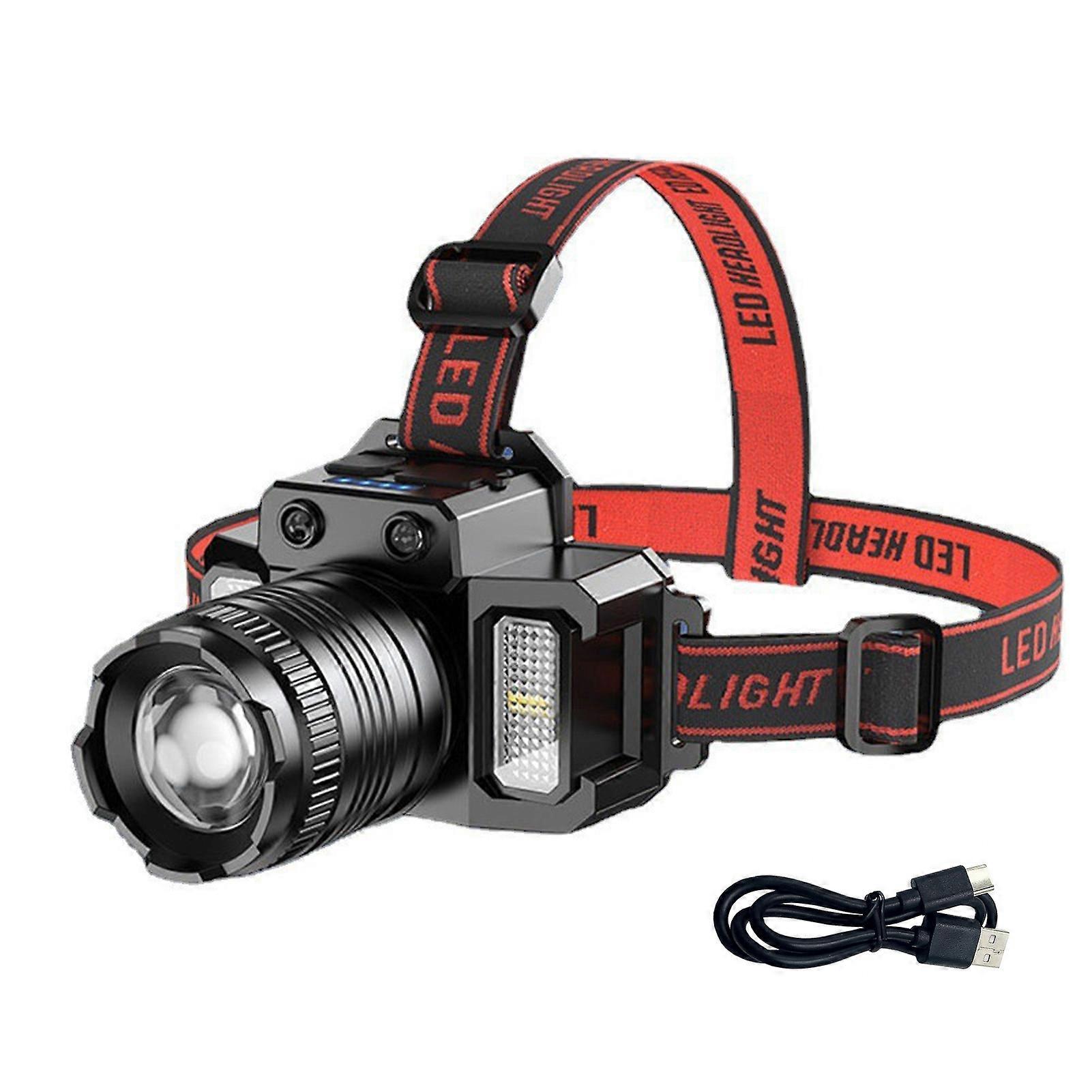 Cycling Headlamp Flashlight USB Rechargeable LED Head Lamp with 4 Modes Adjustable Outdoor Safety Warning Light for Camping Night Fishing Running Hunt