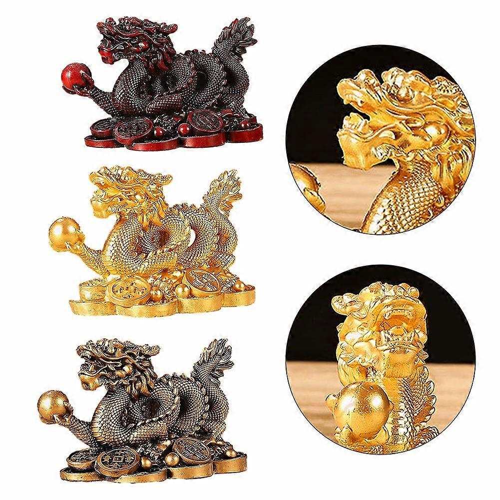 Chinese Auspiciou Lucky Golden Wealth Dragon Statuette Resin Sculpture Feng Shui Decoration Home Bedroom Office Desktop Figurine