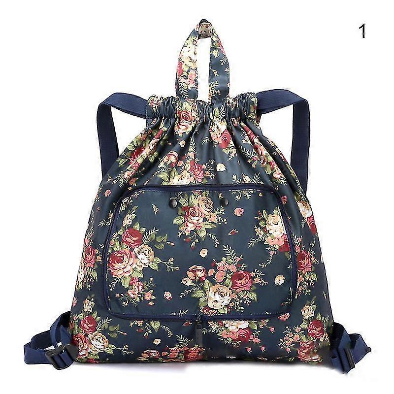 Multifunctional Foldable Portable Shopping Bag Women's Printed Drawstring Backpack For Camping Outdoor Activity