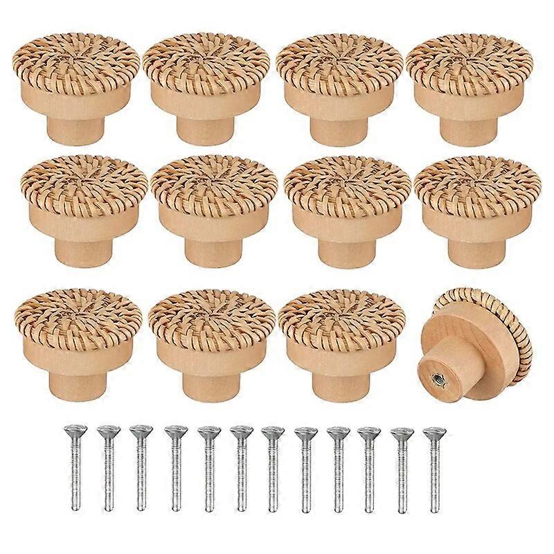 Boho Rattan Dresser Knobs Round Wooden Drawer Knobs Handmade Wicker Woven And Screws For Boho Furniture Knobs
